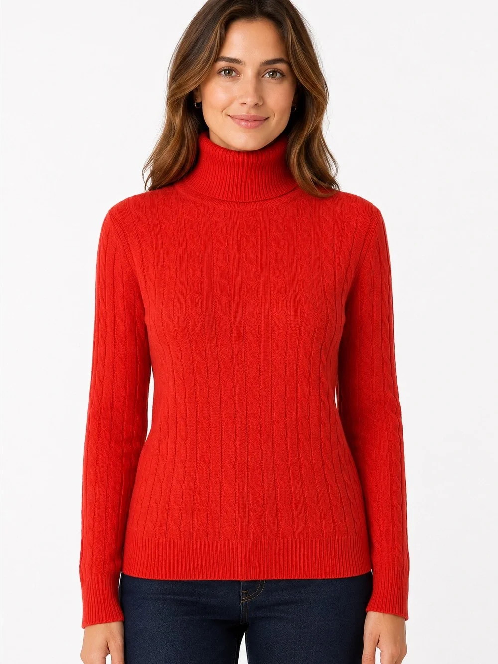 Talbots Women’s Medium Red 100% Cashmere Cable Knit Turtleneck Sweater Vintage